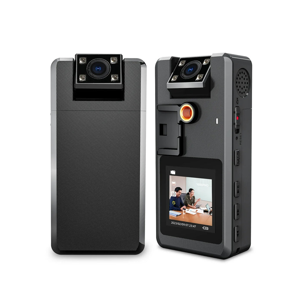 Compact HD mini dash cam with rotating lens and digital screen for car and home security