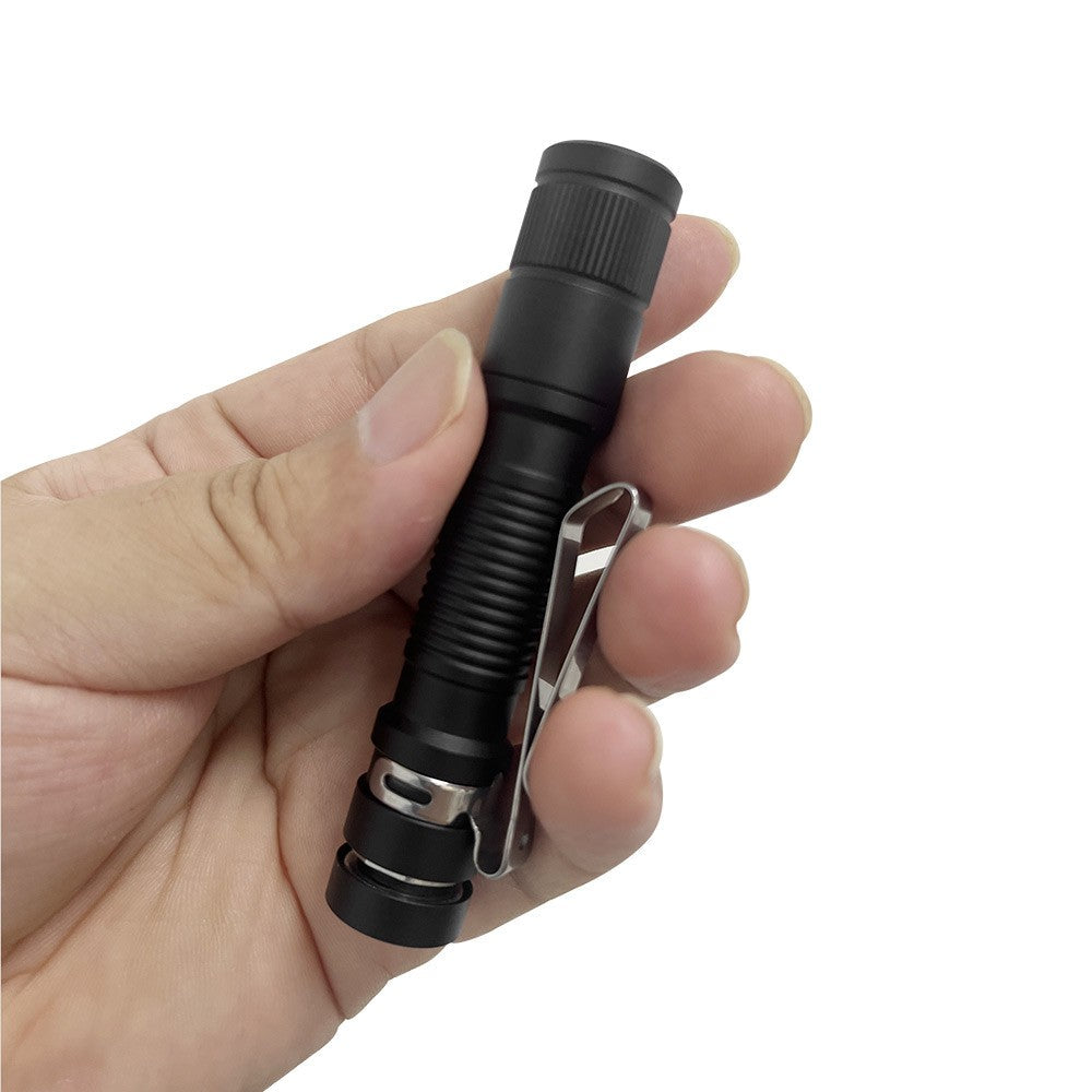 Compact EDC flashlight featuring a durable aviation aluminium body and two-way stainless steel pocket clip — view 2