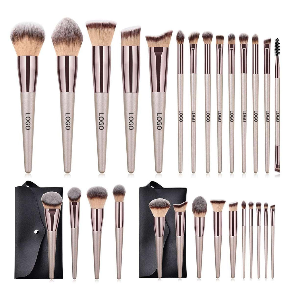 Vegan makeup brush set with sleek black handles for face and eye shadow cosmetic application