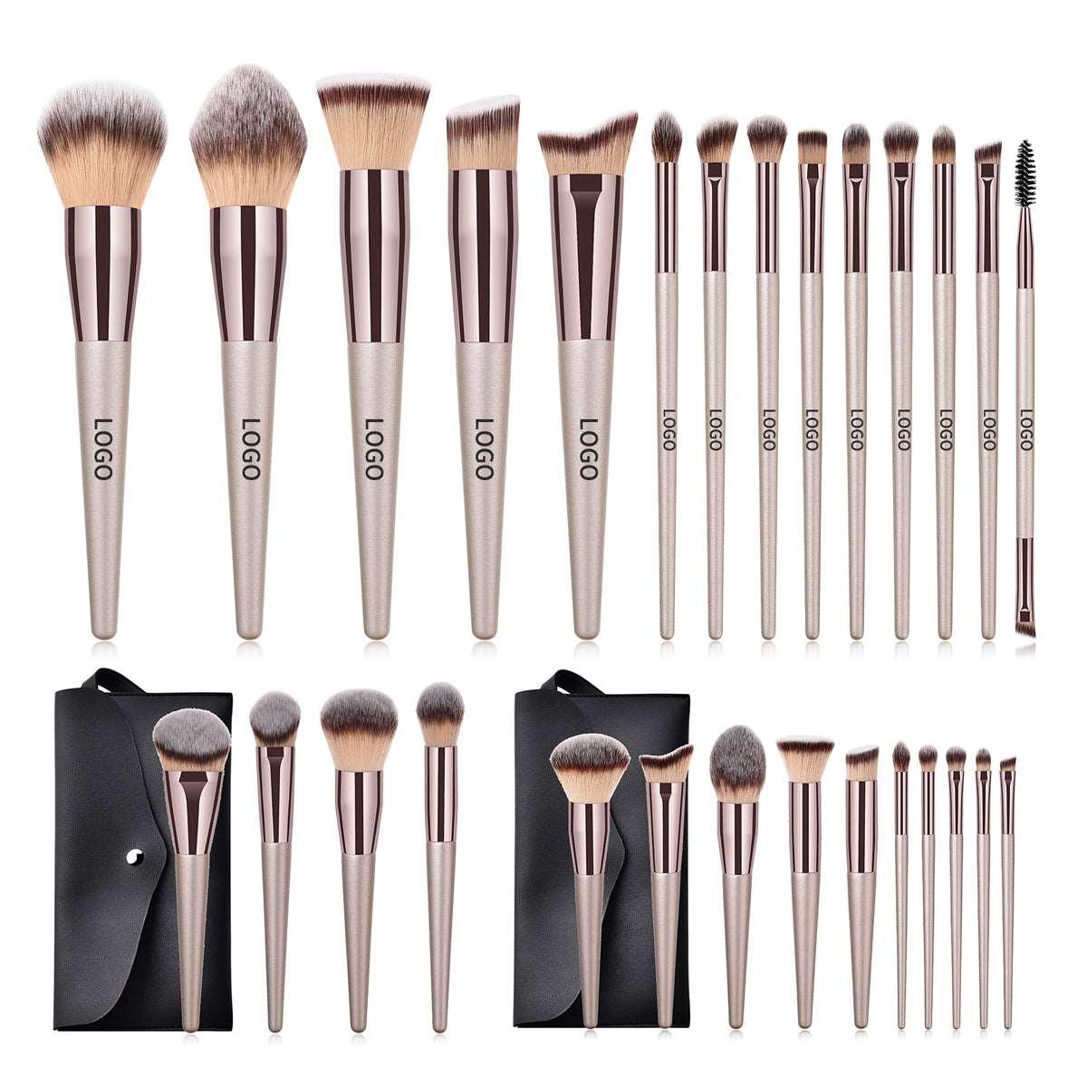 Vegan makeup brush set with sleek black handles for face and eye shadow cosmetic application