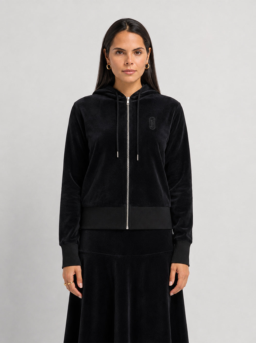 Velour Full Zip Hoodie - Black-0