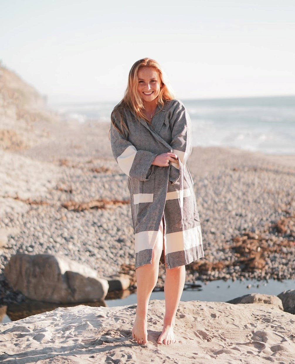 Venice Turkish towel bathrobe in 100 percent cotton featuring a full length unisex kimono design — view 2