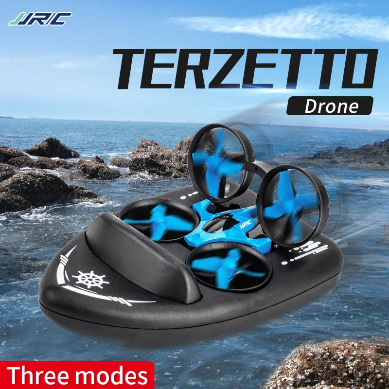 Versatile 3-in-1 mini drone quadcopter with remote controller for air, land, and water adventures