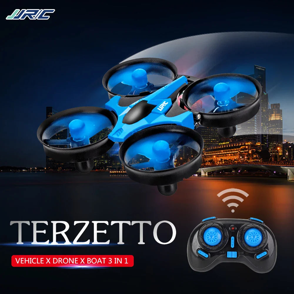 Versatile 3-in-1 mini drone quadcopter with remote controller for air, land, and water adventures — view 3