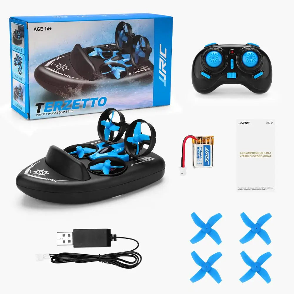 Versatile 3-in-1 mini drone quadcopter with remote controller for air, land, and water adventures — view 5