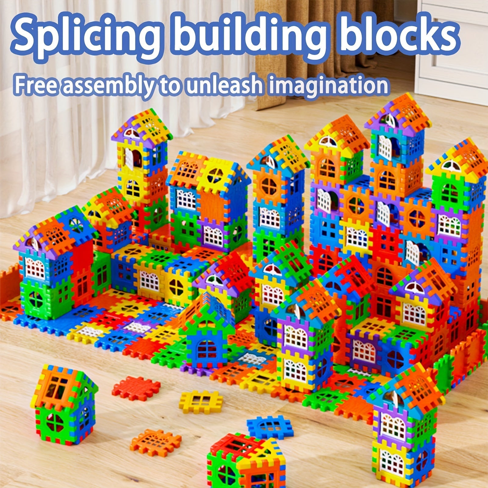 Vibrant interlocking STEM building blocks puzzle toy set, colorful plastic pieces for early childhood development — view 5