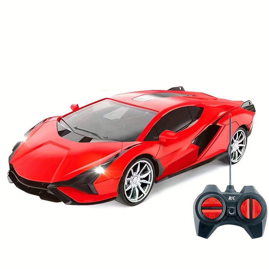 Remote control racing car toy in vibrant plastic with wireless controller and bright LED front headlights — view 2
