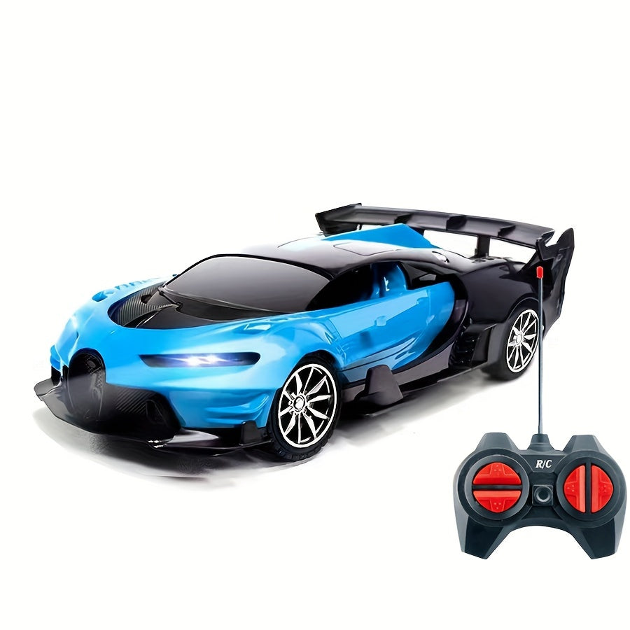 Remote control racing car toy in vibrant plastic with wireless controller and bright LED front headlights — view 3