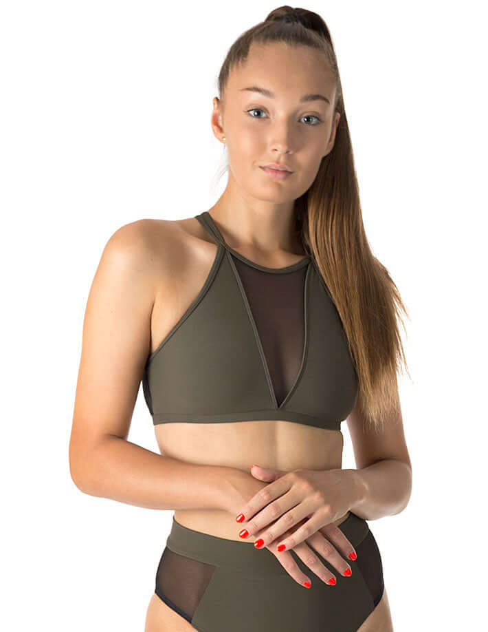 Victoria mesh high-neck sports bra with double straps for pole dance and yoga training. — view 2