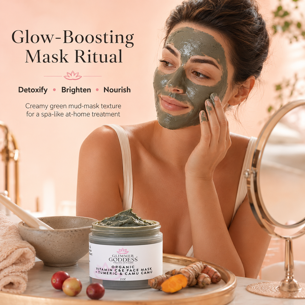 Organic vitamin C and turmeric brightening face mask in a premium glass skincare jar. — view 2