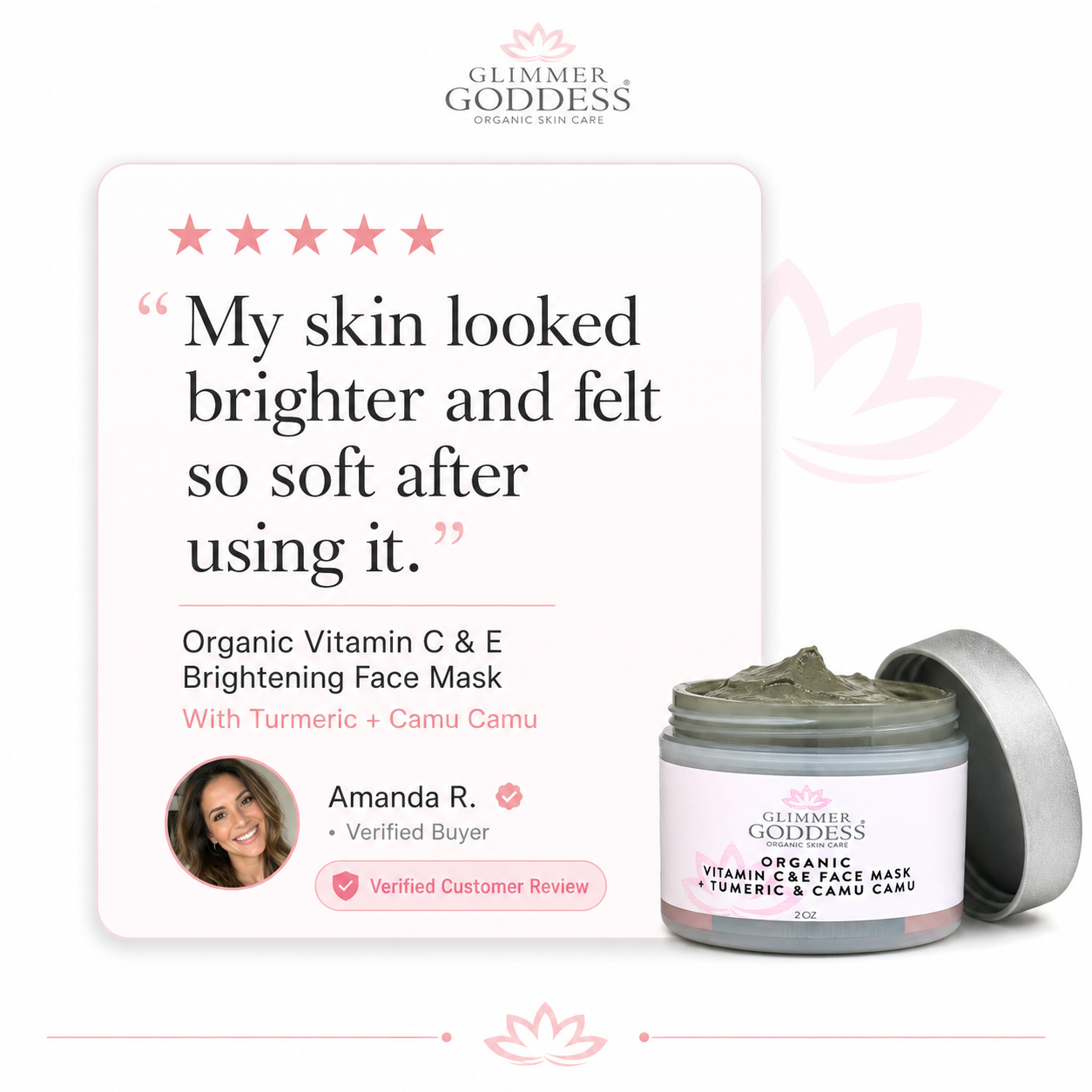 Organic vitamin C and turmeric brightening face mask in a premium glass skincare jar. — view 3