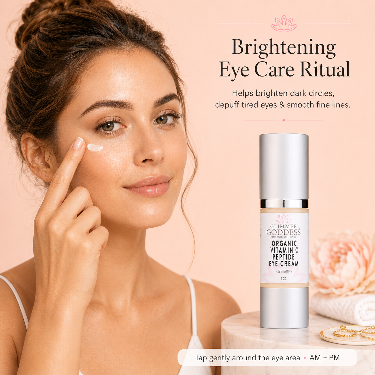 Organic vitamin C eye serum bottle, anti-aging peptide treatment for dark circles and puffiness — view 2