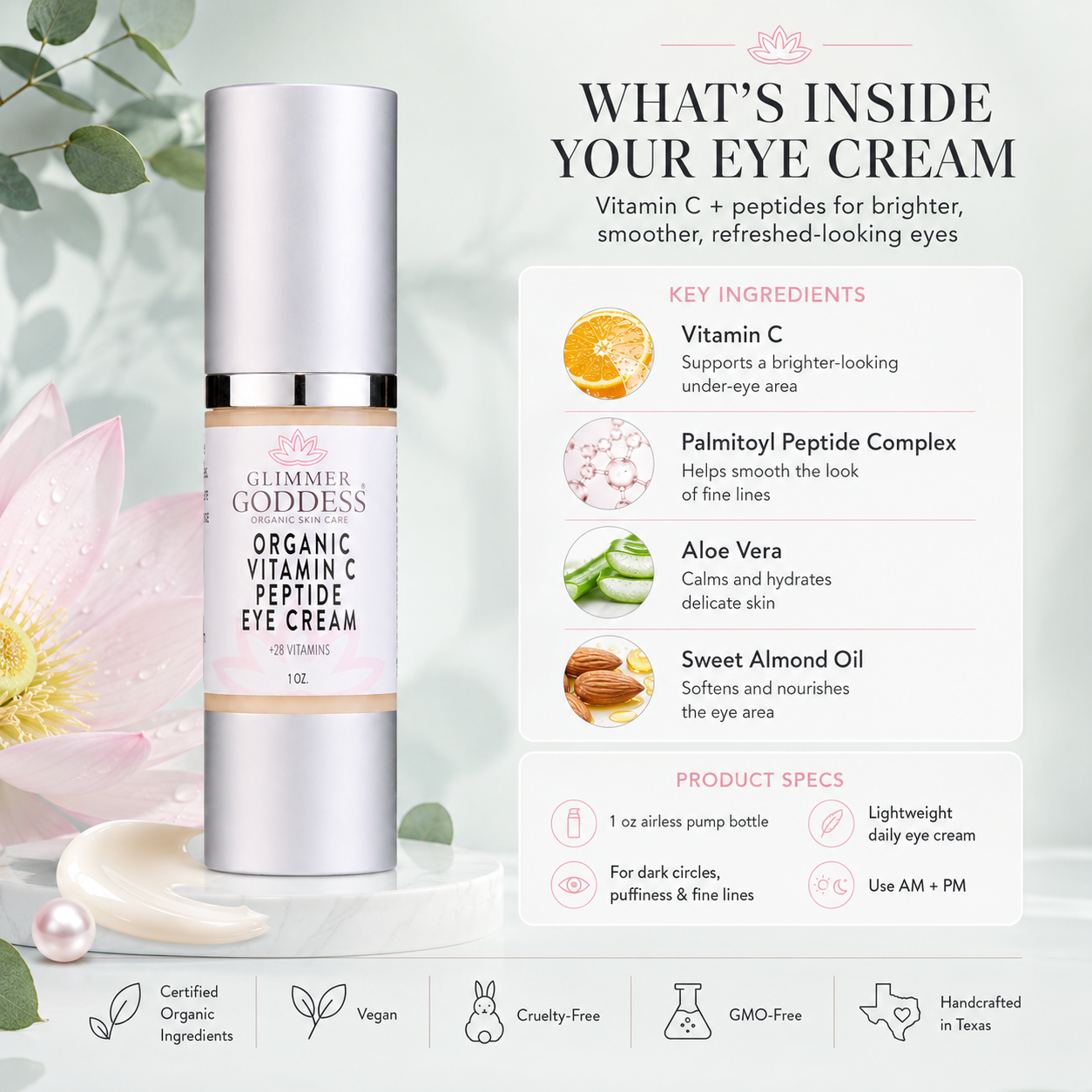Organic vitamin C eye serum bottle, anti-aging peptide treatment for dark circles and puffiness — view 4