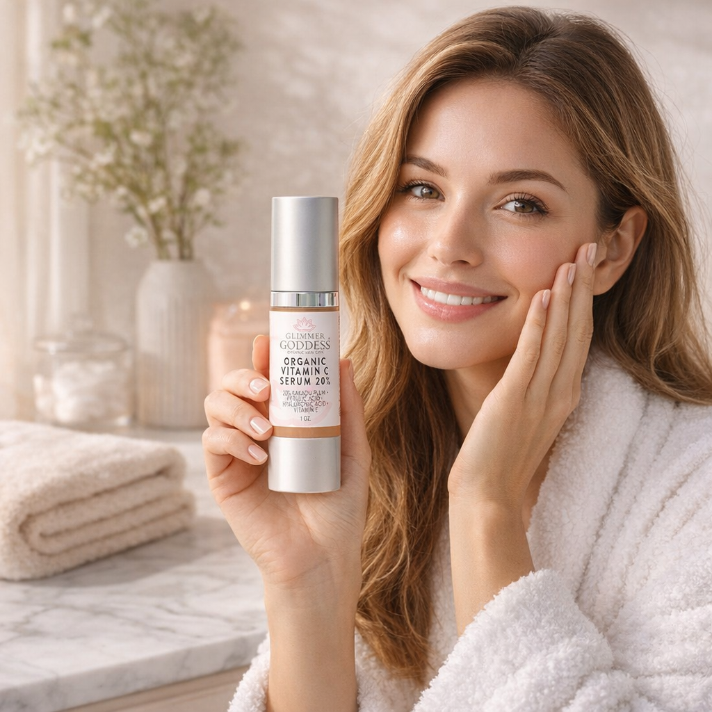 Organic Vitamin C Serum 20 percent glass dropper bottle with plant based brightening treatment — view 3