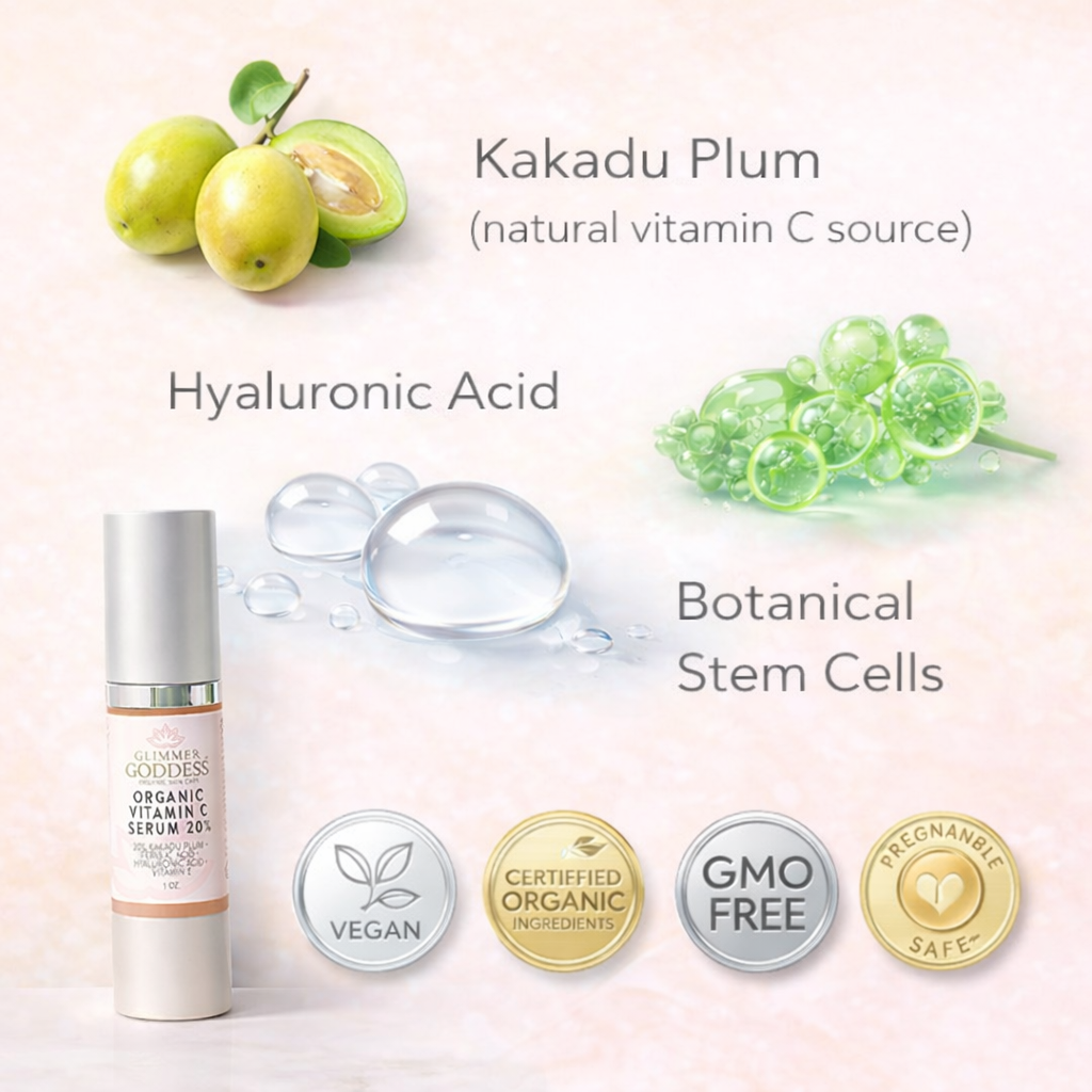 Organic Vitamin C Serum 20 percent glass dropper bottle with plant based brightening treatment — view 5