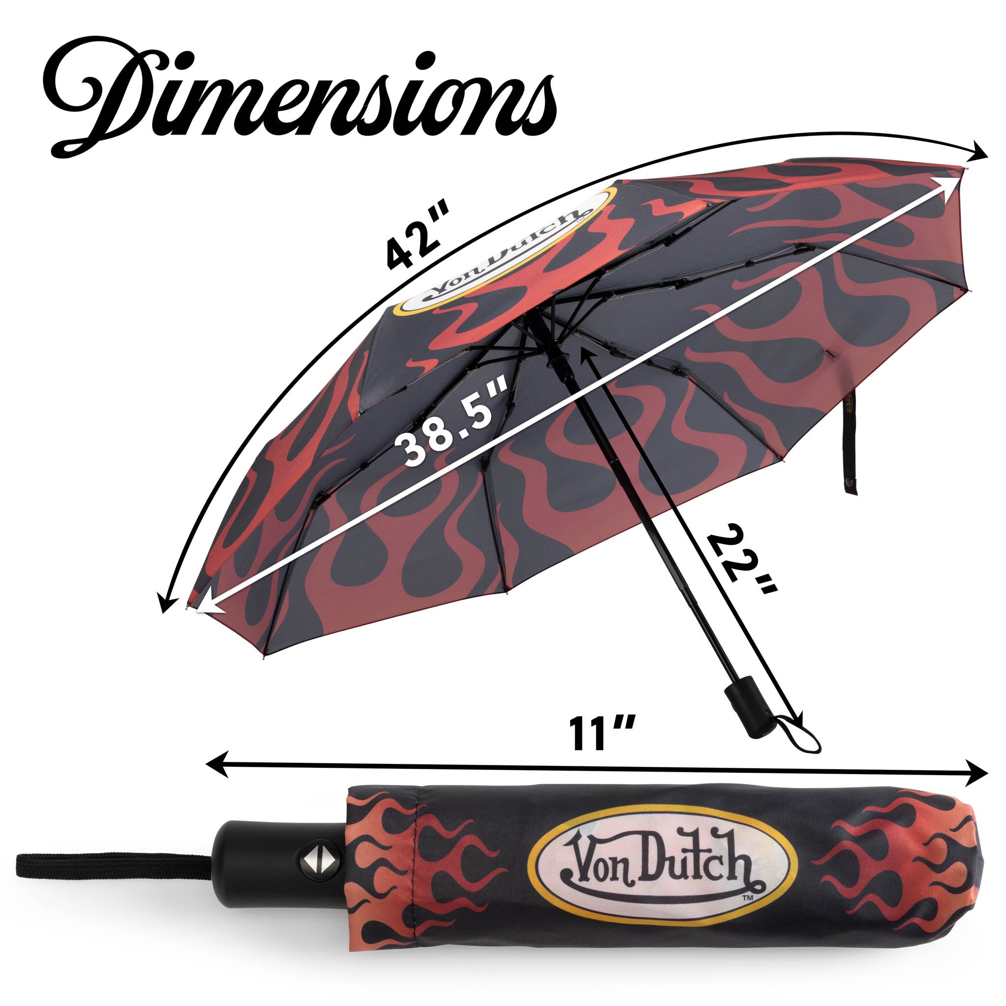 Von Dutch compact automatic umbrella with matching protective sleeve and bold streetwear graphics. — view 3