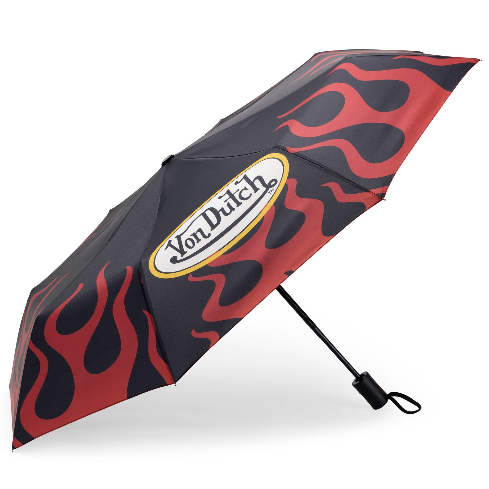Von Dutch compact automatic umbrella with matching protective sleeve and bold streetwear graphics.
