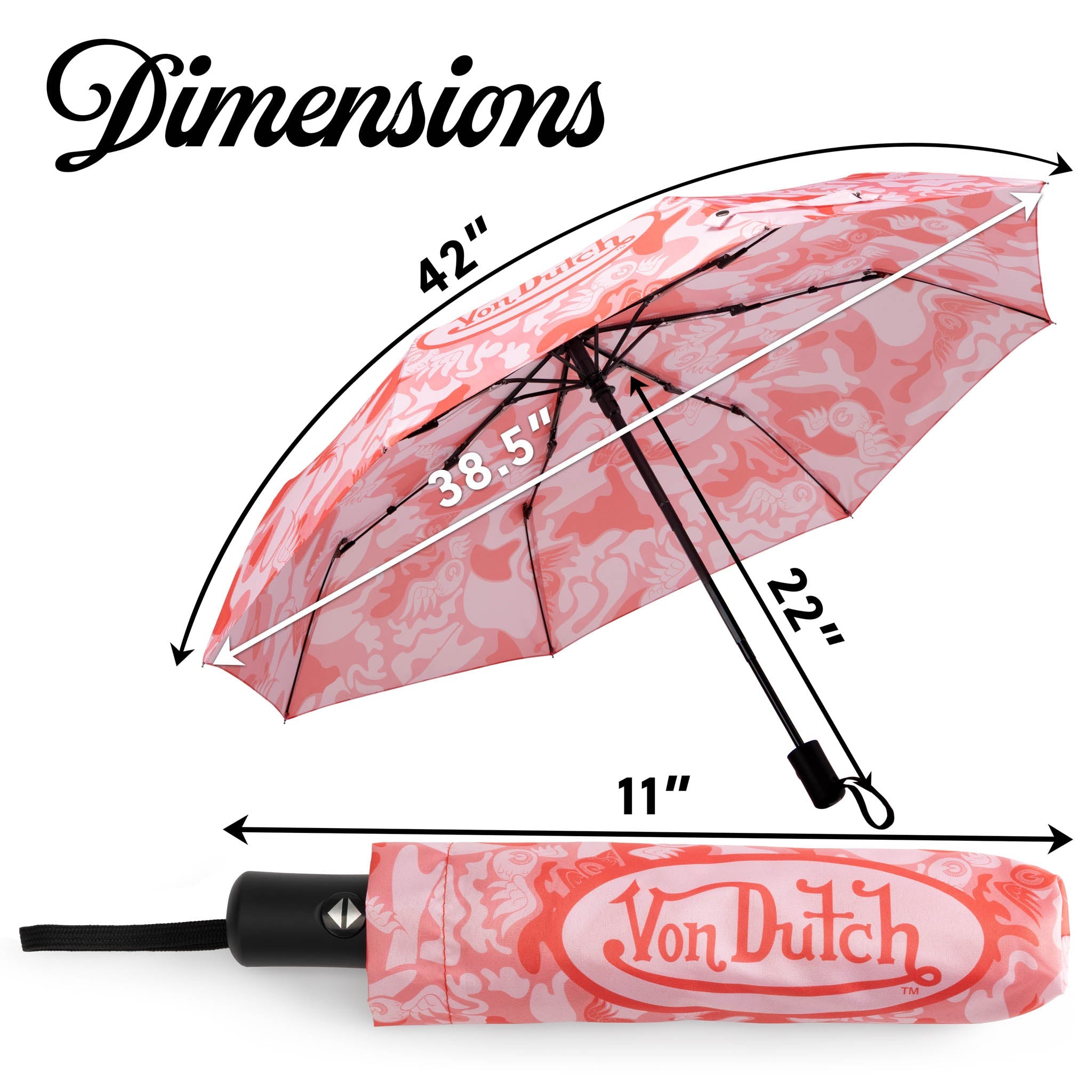 Pink camo compact automatic umbrella by Von Dutch with a matching protective storage sleeve. — view 4