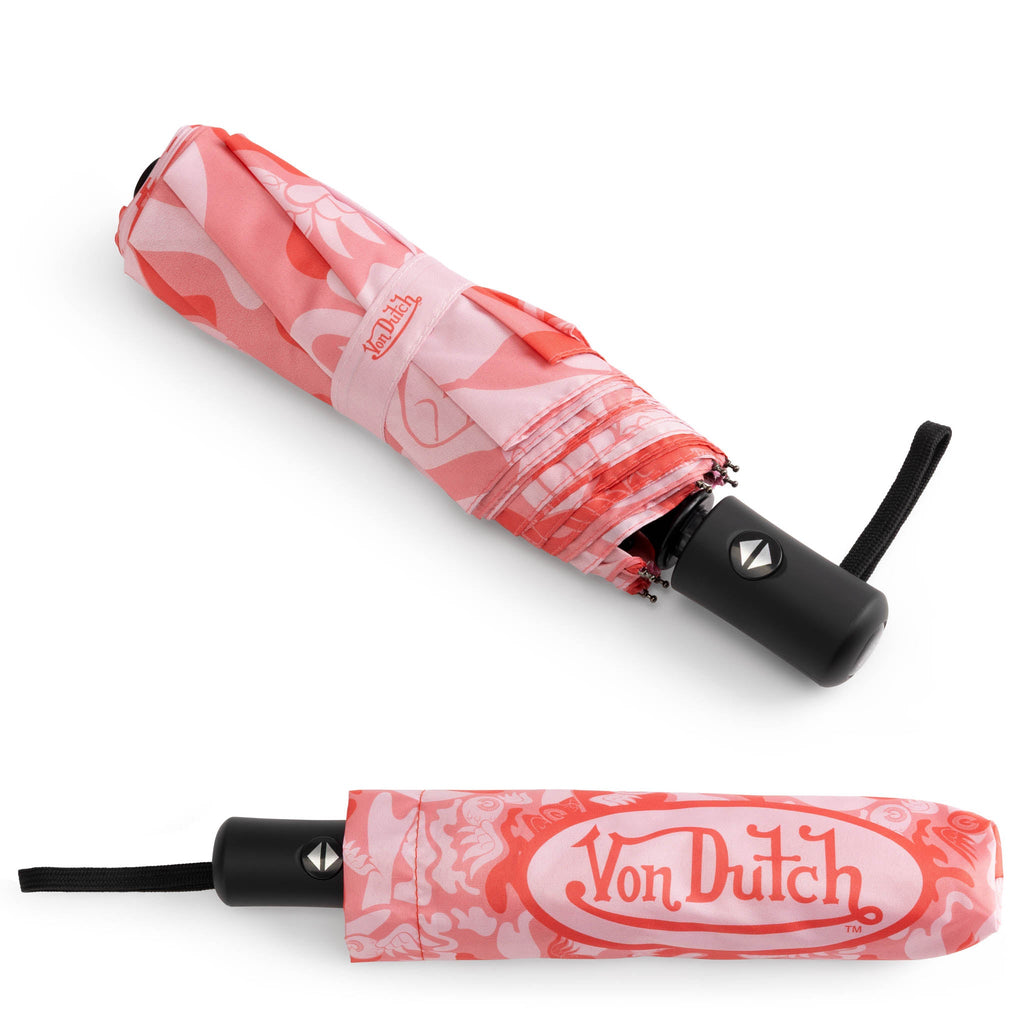 Pink camo compact automatic umbrella by Von Dutch with a matching protective storage sleeve. — view 5