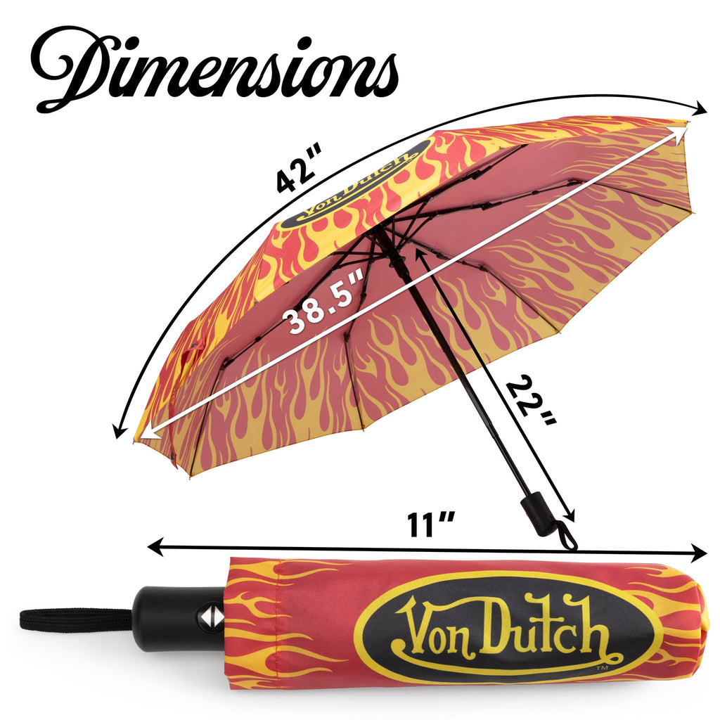 Red compact automatic umbrella with City of Angels graphics and matching protective travel sleeve — view 4