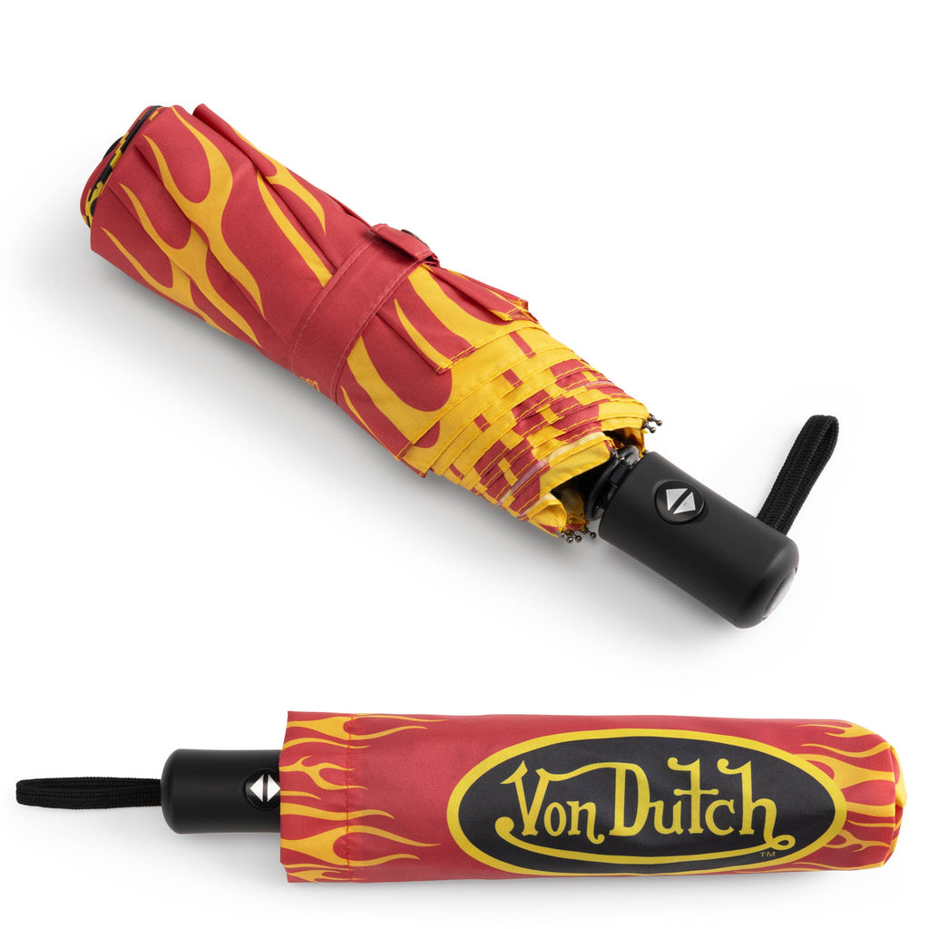 Red compact automatic umbrella with City of Angels graphics and matching protective travel sleeve — view 5