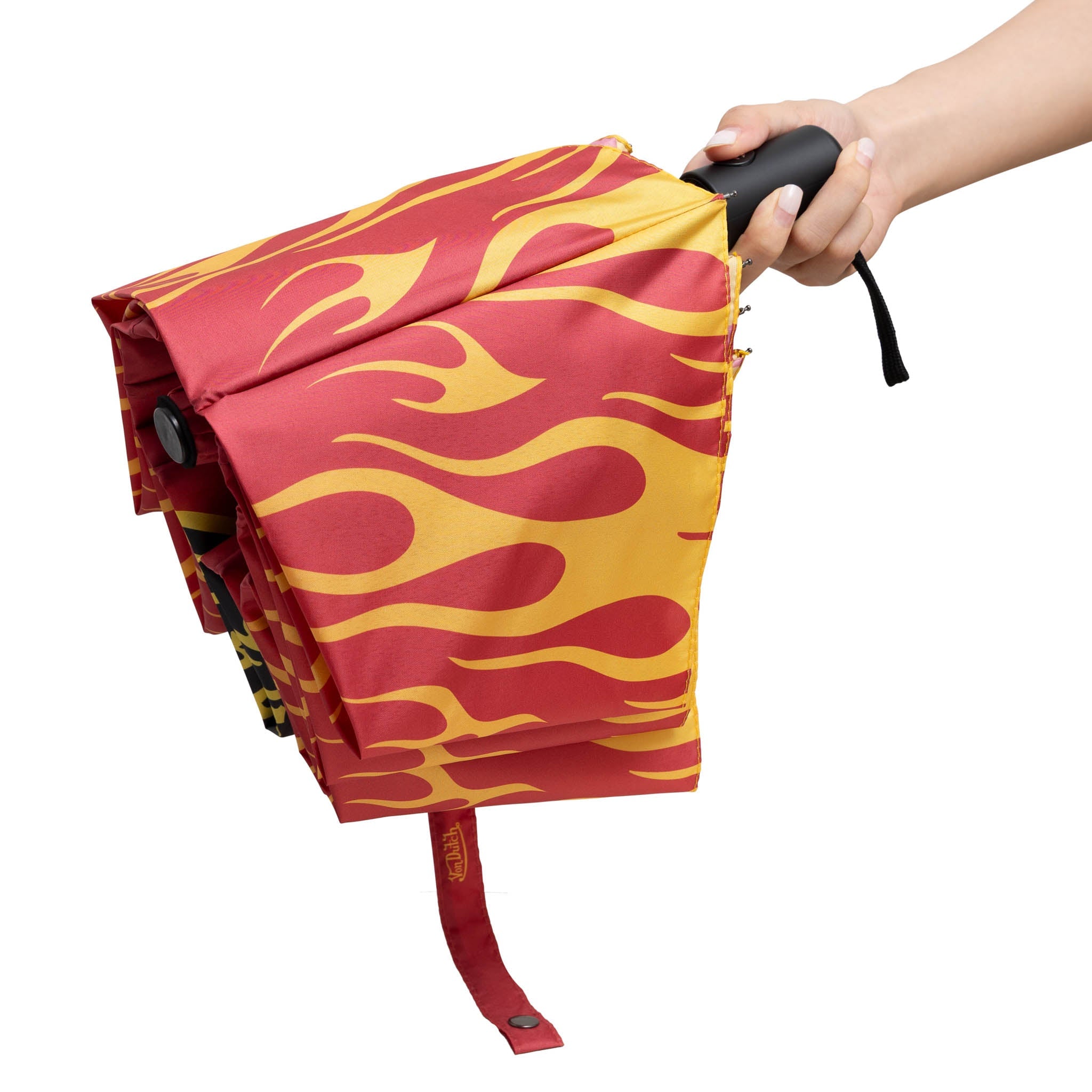 Red compact automatic umbrella with City of Angels graphics and matching protective travel sleeve — view 3