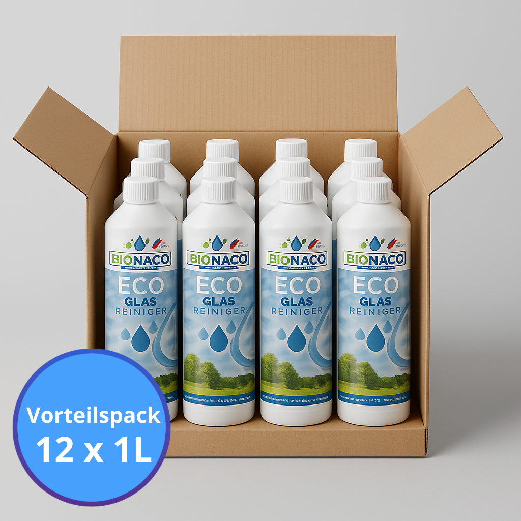 1000ml bottle of ECO glass cleaner concentrate for streak-free windows and glossy water-resistant surfaces