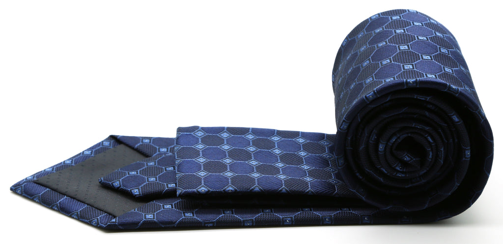 Mens Dads Classic Navy Geometric Pattern Business Casual Necktie & Hanky Set W-7-1