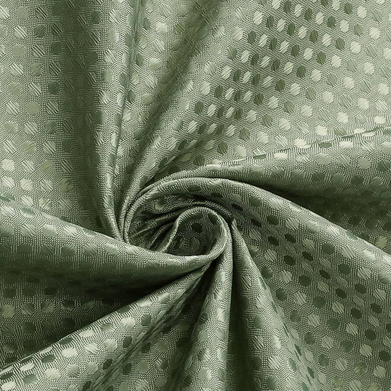 Sage green waffle textured shower curtain set with clear PEVA liner and stainless steel hooks — view 5