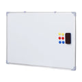 Double-sided 60x90cm magnetic whiteboard on lockable wheels with marker and eraser tray.