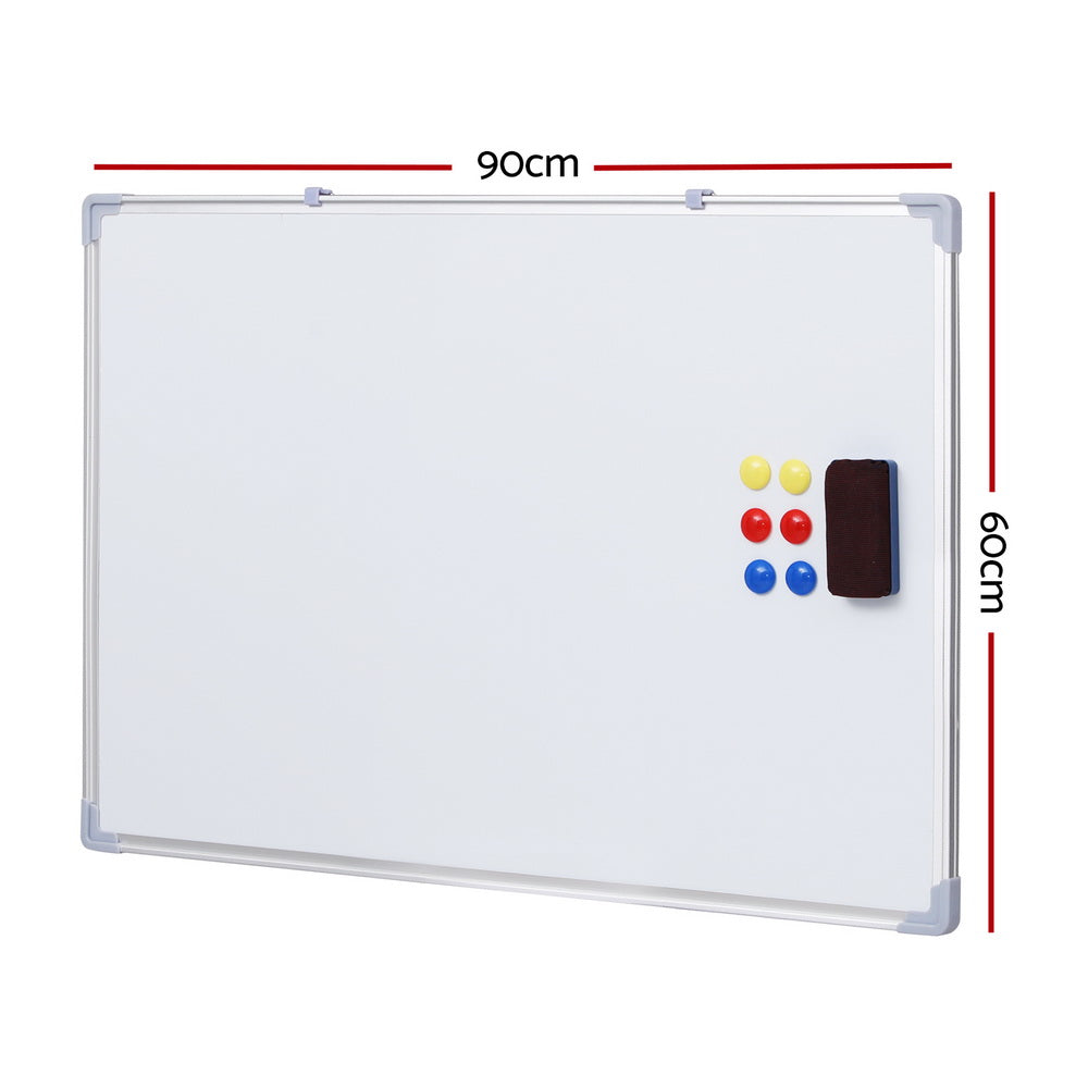 Double-sided 60x90cm magnetic whiteboard on lockable wheels with marker and eraser tray. — view 2