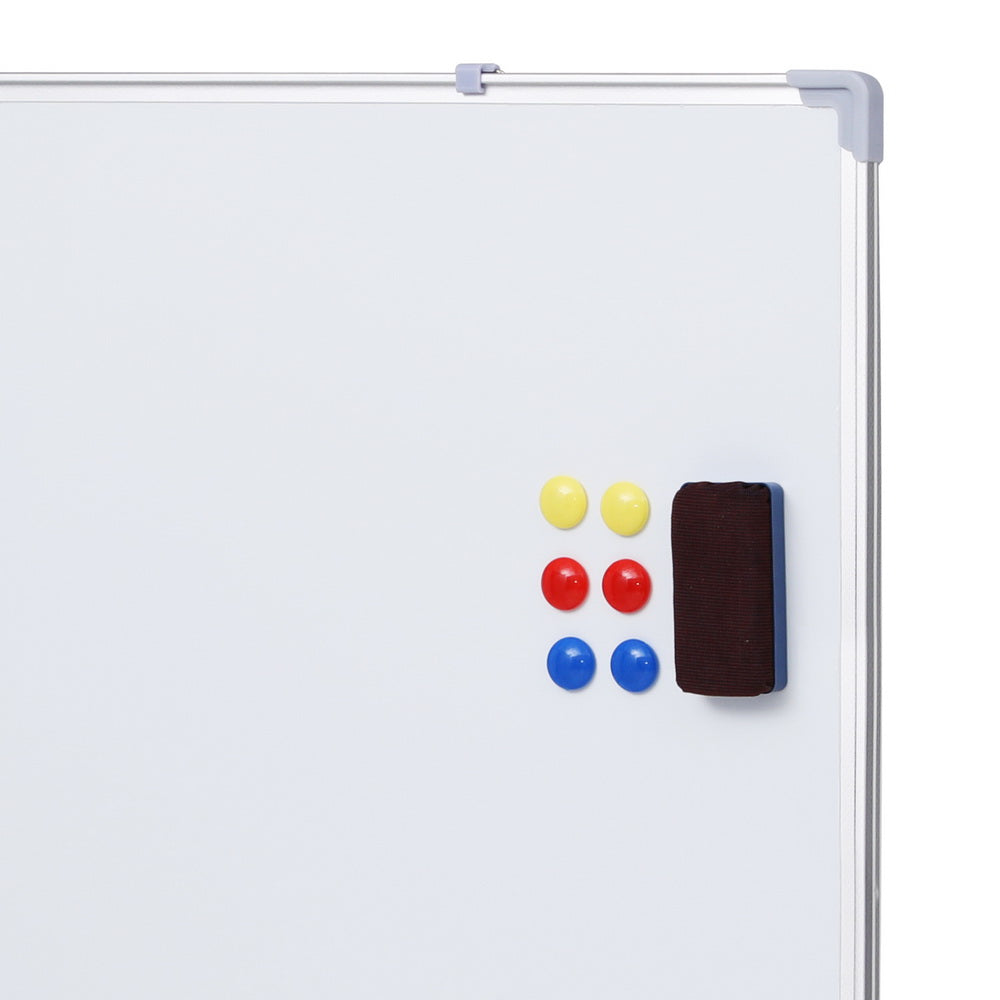 Double-sided 60x90cm magnetic whiteboard on lockable wheels with marker and eraser tray. — view 4