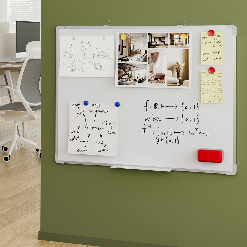 Double-sided 60x90cm magnetic whiteboard on lockable wheels with marker and eraser tray. — view 5