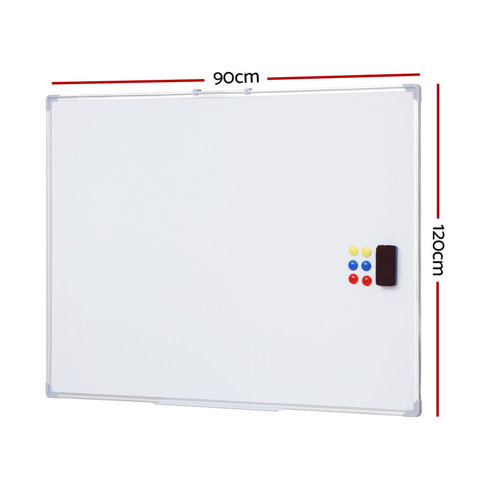 Magnetic whiteboard 90x120cm on mobile steel frame with marker tray, eraser, and magnets. — view 2