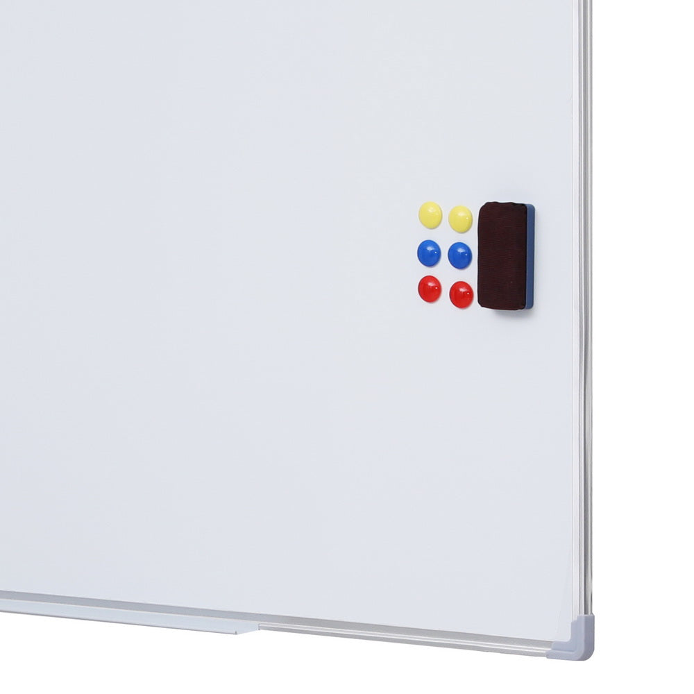 Magnetic whiteboard 90x120cm on mobile steel frame with marker tray, eraser, and magnets. — view 4