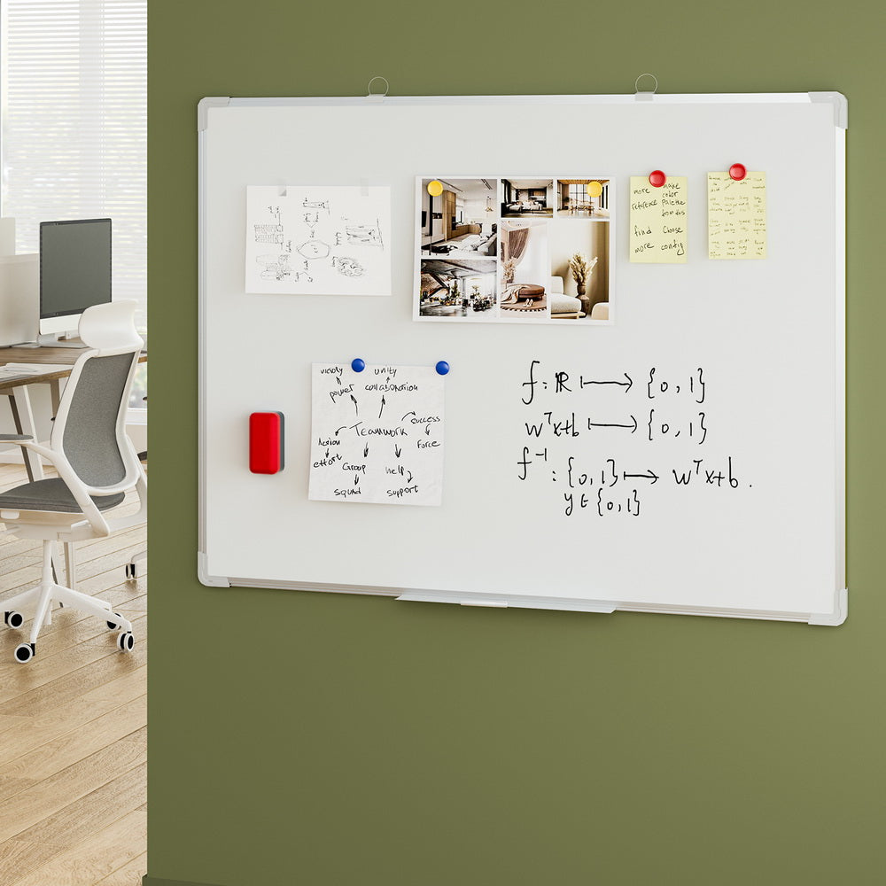 Magnetic whiteboard 90x120cm on mobile steel frame with marker tray, eraser, and magnets. — view 5