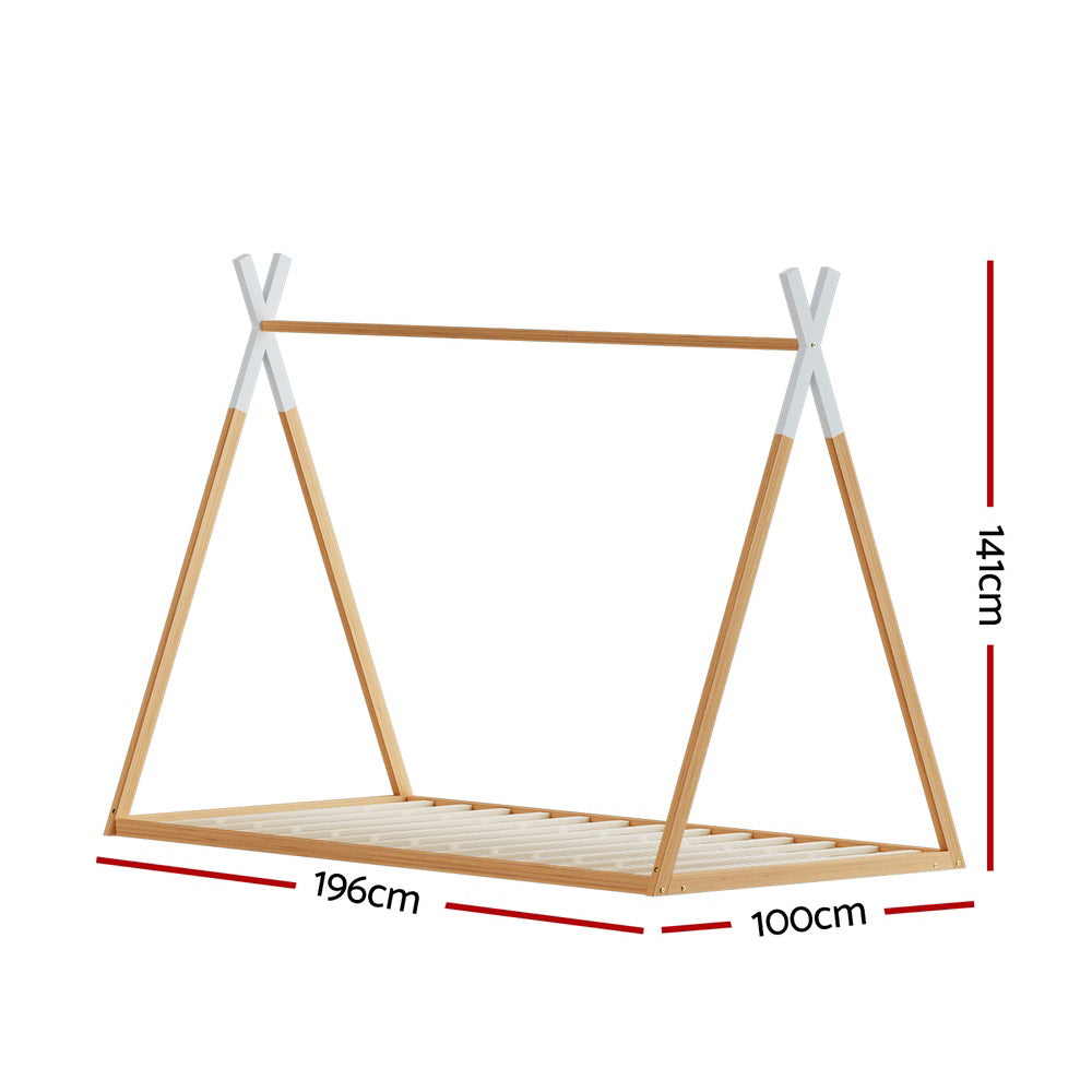 Artiss oak wooden kids house bed frame in a single size with sturdy pine construction — view 2