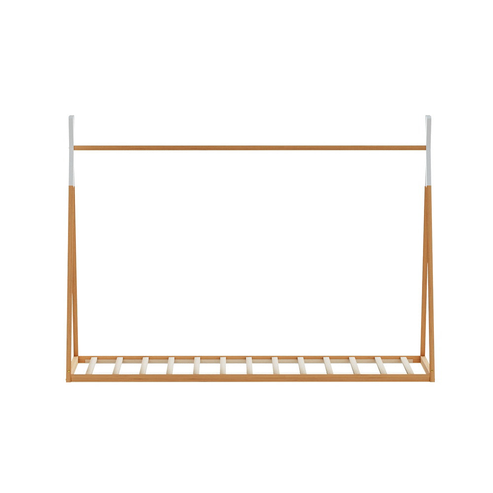 Artiss oak wooden kids house bed frame in a single size with sturdy pine construction — view 3
