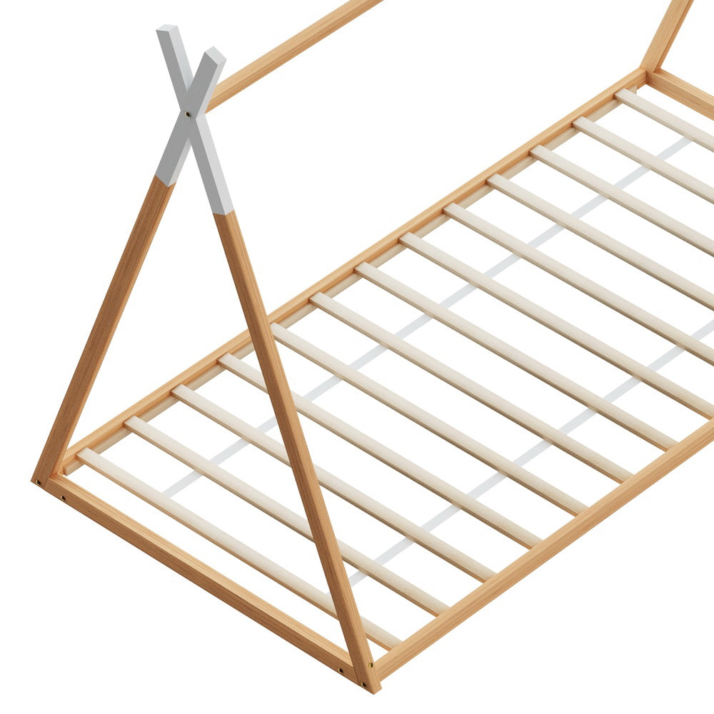 Artiss oak wooden kids house bed frame in a single size with sturdy pine construction — view 4