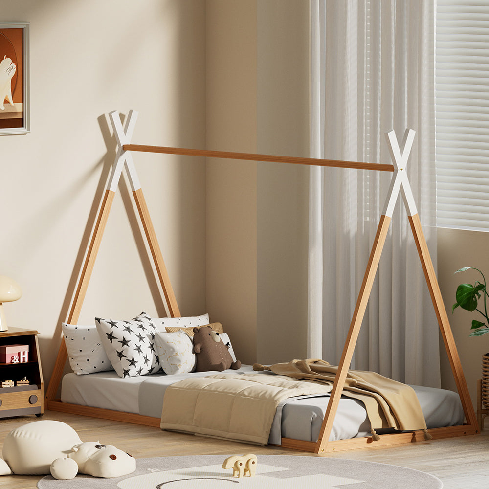 Artiss oak wooden kids house bed frame in a single size with sturdy pine construction