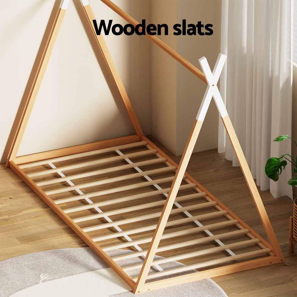 Artiss oak wooden kids house bed frame in a single size with sturdy pine construction — view 5