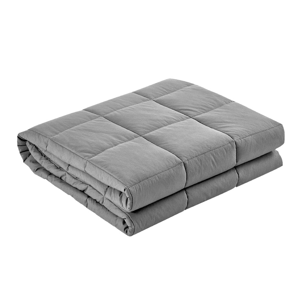 Light grey 7kg weighted blanket folded to show its soft microfibre cover and secure stitching