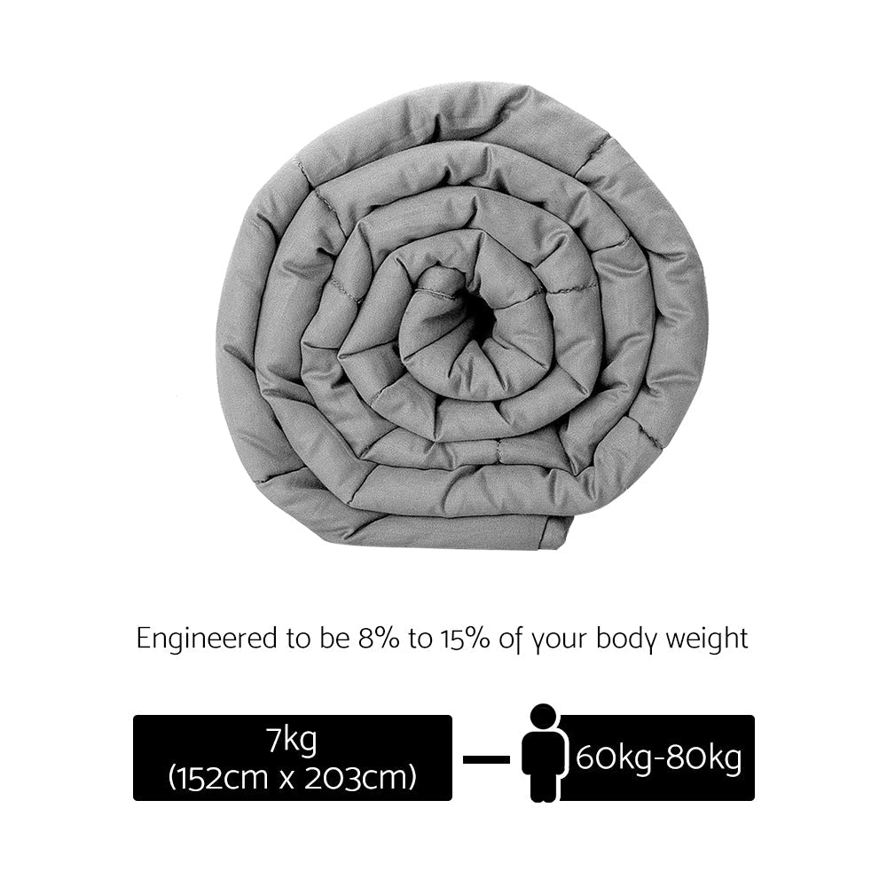 Light grey 7kg weighted blanket folded to show its soft microfibre cover and secure stitching — view 2