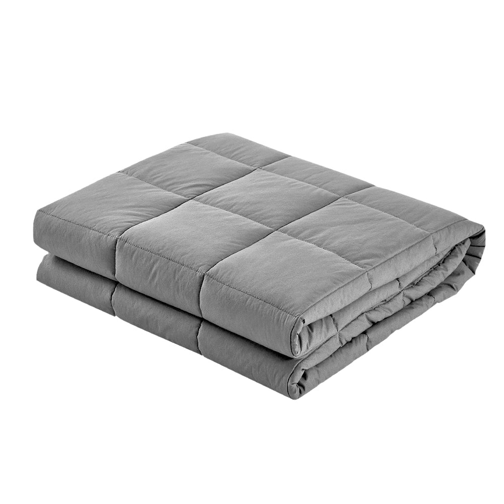 Light grey 7kg weighted blanket folded to show its soft microfibre cover and secure stitching — view 3