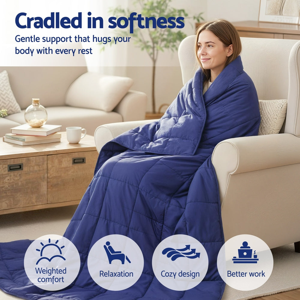 Blue 9KG Giselle Bedding weighted blanket folded neatly showing premium microfibre fabric and stitching. — view 4