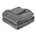 Grey sherpa fleece weighted blanket folded neatly, showing dual-sided plush and smooth fabric textures