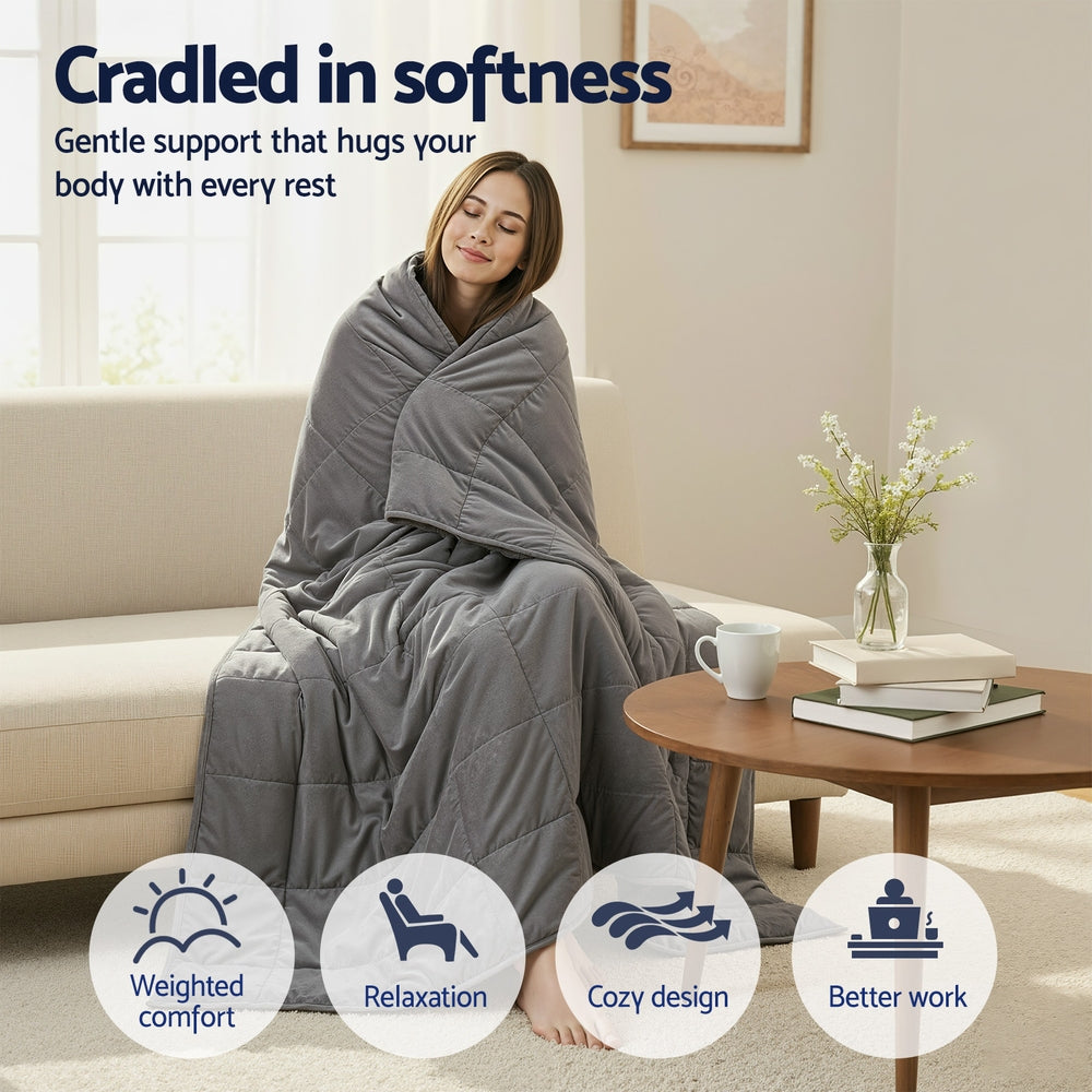 Grey 9kg weighted blanket with plush sherpa fleece and smooth fabric folded neatly on a bed — view 4