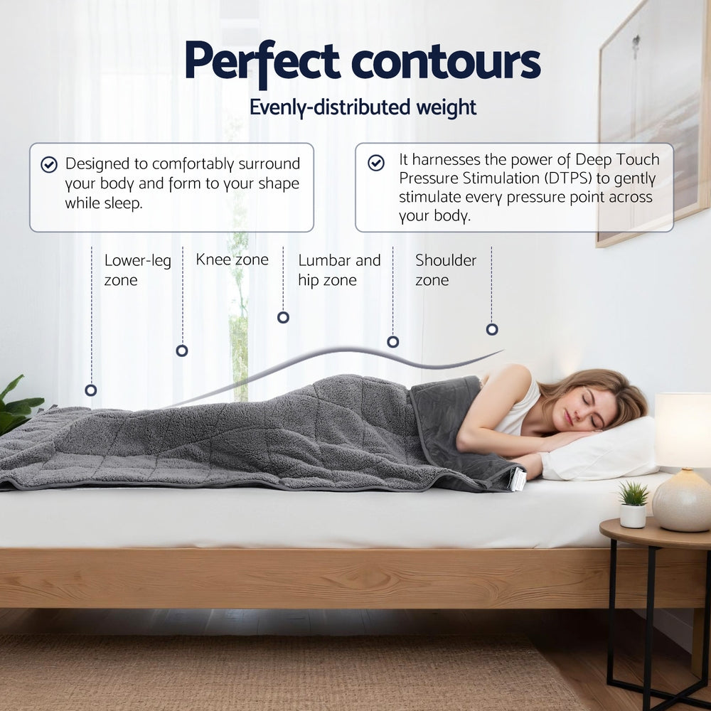 Grey 9kg weighted blanket with plush sherpa fleece and smooth fabric folded neatly on a bed — view 5
