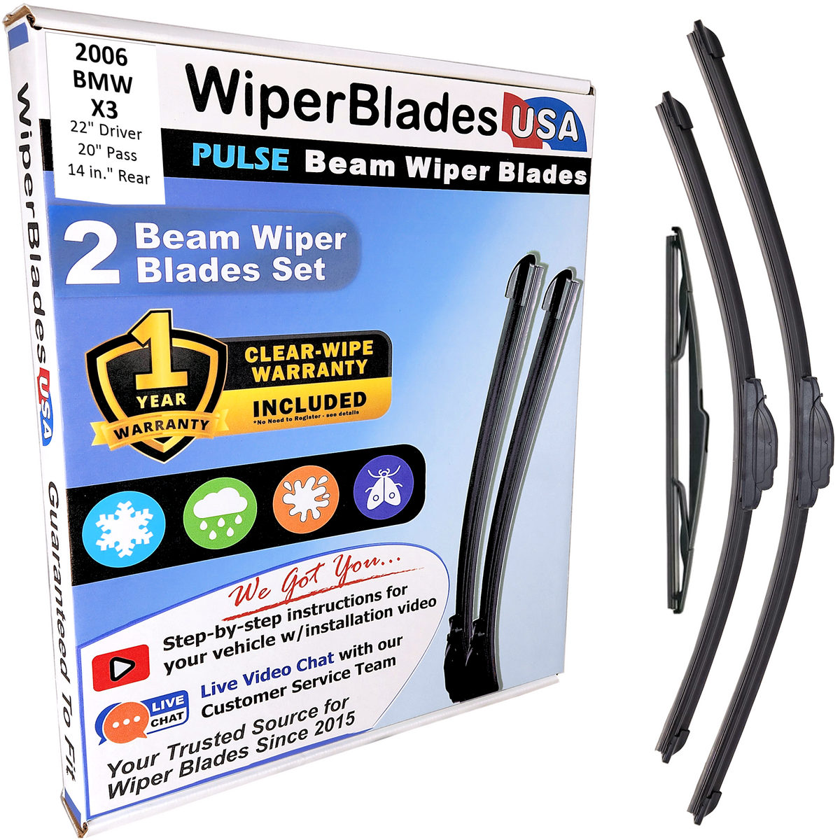2006 BMW X3 Wiper Blades Set w/1yr Warranty (Set of 3) w/Rear Pulse Beam Wipers-0