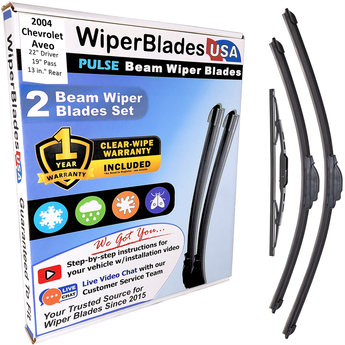 2004 Chevrolet Aveo Wiper Blades w/1yr Wear Warranty (Set of 3) w/Rear Wipers-0